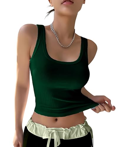 Image of 95% Cotton, 5% Lycra Women's and Girls Solid Ribbed Square Neck Tank Top | Tanktop for Women | Sleeveless Top | Crop Tanktop | Ribbed Tank Top