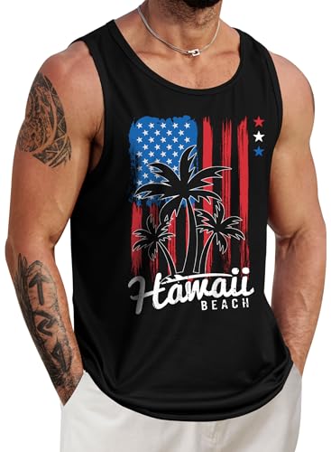 Image of VOGSTART Mens Hawaiian Beach Tank Tops Summer Vacation Muscle Top Graphic Sleeveless Shirts (S-3XL)