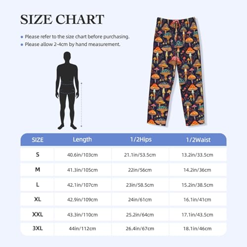 Mens Pajama Pants - Colorful Mushrooms Print Soft Sleep Lounge Pants For Men, Casual Pj Bottoms With Pockets3