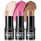 Palo de reparación, Juego de 3 Barras de Contorno con Pinceles de Resaltador,Bronceador y Tonos de Rubor Lápiz de...