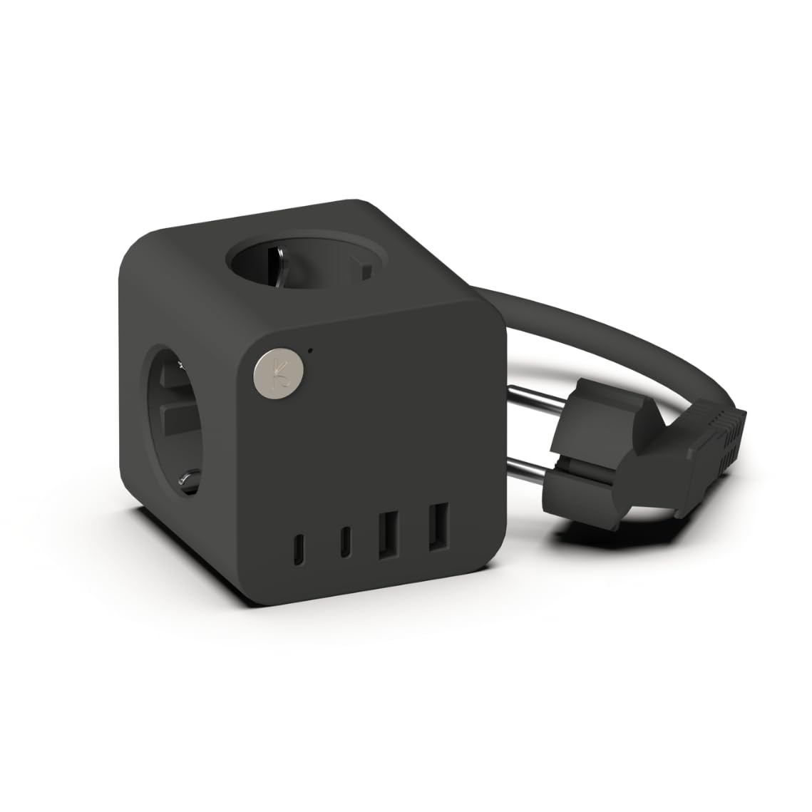 Kreafunk - Multiprise Design Ampie Wired - 3 Prises EU, 2 Ports USB-C, 2 Ports USB-A, Cable 1,8m, Station d'alimentation Compacte et Moderne pour la Maison ou Le Bureau (Black)