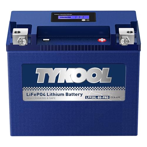 Image of TYKOOL LFP20L-BS-PRO Lithium Motorcycle Battery, Replaces GYZ20L GYZ20HL YTX20HL-BS, 600CCA 12Ah Fits for Harley Softail Fatboy,Dyna,Sea-Doo 1500cc GT Series Yamaha 1800cc, Digital Readout