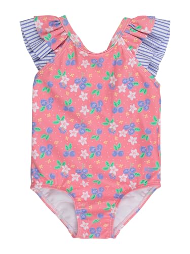 Image of RuffleButts Girls UPF50+ Sun Protection Ruffle V-Back One Piece Swimsuit