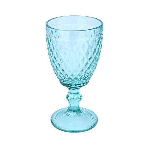 Mimo Style Jogo de 6 Taças de Vidro Azul Tiffany com Capacidade de 240ml com Alto Relevo e Aparencia