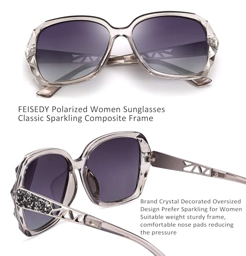 Image of FEISEDY Oversized Sunglasses for Women Square Polarized Sparkling Frame B2289