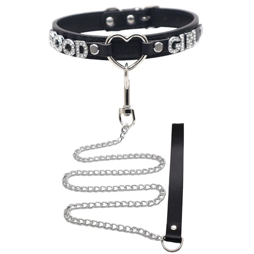 ZJFHTD Leash and Collar Set Choker Necklace for women Gothic Leather Choker with Name Letters Heart Shape Punk Rock Body Chain Jewelry