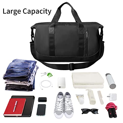 Suruid Sports Gym Bag For Women And Men Travel Duffel Bag Overnight Shoulder Bag Weekender Carry On Workout Bag Portable Sports Tote Bag Lightweight With Shoes Compartment & Wet Pocket (Black) #TOP3