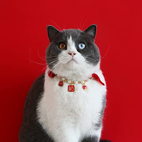 Hunde-Perlen-Halsband, 1 Stück, Haustier-Perlen-Halskette, verstellbare Perlen, Hunde-Halskette mit süßem Weihnachtsanhänger und Schleife, für Hunde, Katzen, Welpen, Katzen, Weiß, S