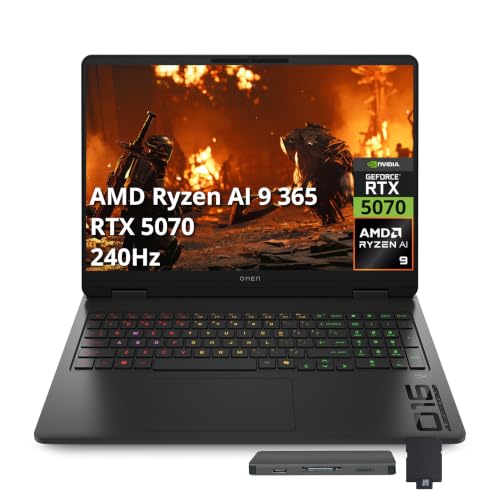 Image of HP OMEN 16 16 inch WQXGA 240Hz IPS Gaming Laptop, AMD Ryzen AI 9 365, NVIDIA GeForce RTX 5070 8GB, 64GB DDR5, 3TB Storage(2TB SSD+1TB Docking Station Set), RGB Backlit Keyboard, WiFi 6E, Win 11, Black