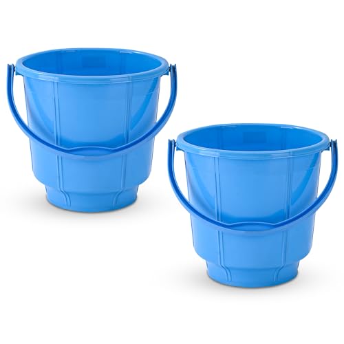 Kuber Industries 2 Pcs Plastic 13 LTR Bucket for Bathroom with Handle | Multipurpose Bathroom Bucket/Balti for Washing, Cleaning and Storage | Blue