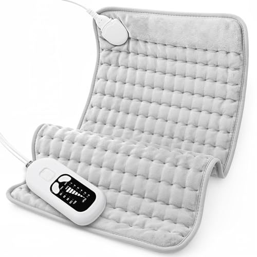 Image of Deepsoon Heating Pad,Electric Heating Pads for Back,Neck,Moist Heating Pad for Abdomen Shoulder Knee Legs,Dry /Moist Heat&Auto Shut Off,Mother's Day Birthday for Men and Women,White Gray,24x12 Inch