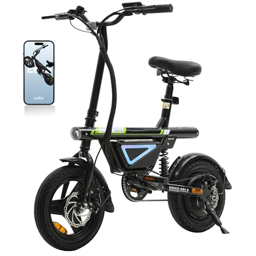 Finbike EB1S Electric Bike for Adults Teens, 14" Commuter E Bike with APP Control, 36V 12Ah Battery with Customisable LED Light, 50KM Range & 25KM/H Speed
