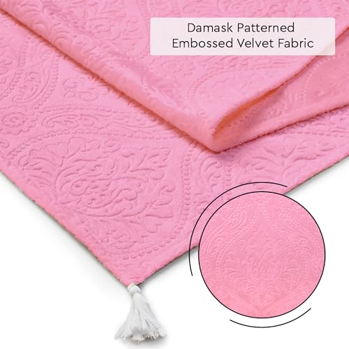 Image of Encasa XO 4 Seater Dining Embossed Velvet Table Runner | Size 32x150 cm | Pink Color with Premium Polyester - Machine Washable