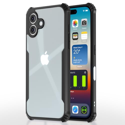 Image of Pikkme Crystal Clear Transparent Back | Ultra Hyrbid | Full Camera Protection | Raised Edge | Bumper Back Case for iPhone 16 (Black)