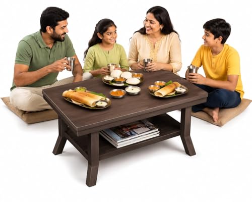 Image of Royal Plastic Centre Table Coffee & Tea with Shelf Storage for Living Room, Bedroom, Balcony & Garden | Easy to Move | Light Weight Dark Brown - 82.5 x 52.5 x 42.5 CM