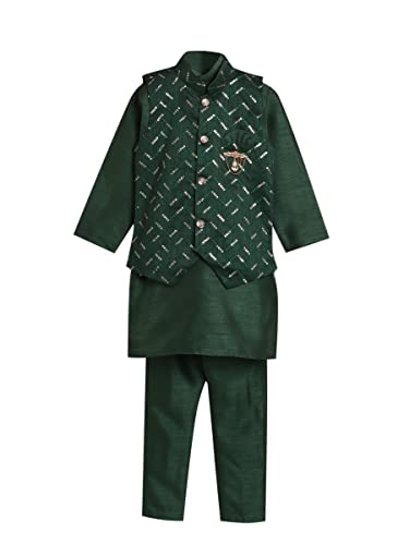 Image of AHHAAAA Kids Ethnic Silk Blend Waistcoat, and Kurta Pyjama Set for Boys 488