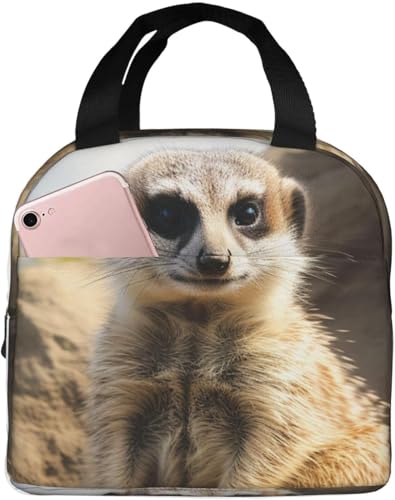 断熱ランチバッグ メンズ レディース 大人用 再利用可能なランチボックス ミーアキャット 動物 漏れ防止 クーラーバッグ 大容量 フードランチコンテナ ランチトートバッグ オフィスワークピクニック用