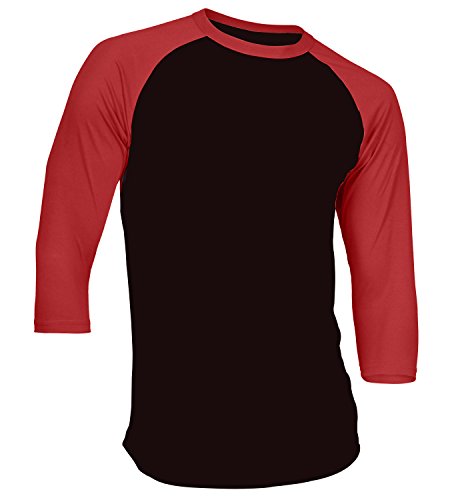 DS Men's Plain Athletic 3/4 Sleeve Baseball Sports T-Shirt Raglan Shirt S-XL Team Jersey Black Red L