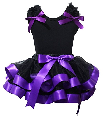 Camiseta plain con falda de pétalos negra ropa infantil Purple Ribbon nb-8y