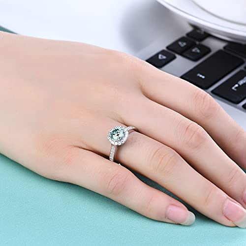 Gem's Beauty Green Moissanite Adjustable Rings 925 Sterling Silver Open Ring 1.0Ct Round Halo Green Moissanite Solitaire Engagement Ring For Women4