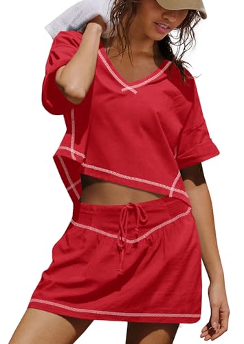 SENSERISE Womens Workout Sets Skort Sets 2 Piece Outfits Golf Clothes Crop Tops and Skirts with Shorts & Pockets