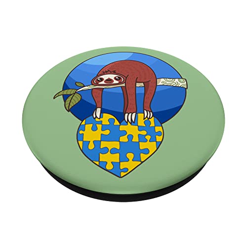 Down Syndrome Cute Sloth holding heart, Down Syndrome Day PopSockets Swappable PopGrip, Black - Image 2