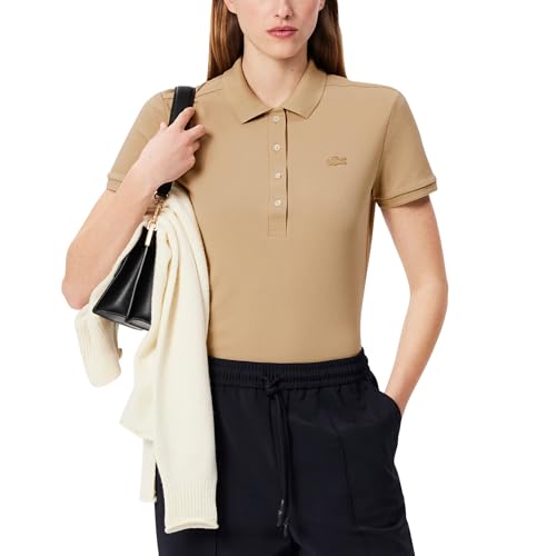 Lacoste Women's L.12.D Slim Fit Stretch Mini Pique Polo Shirt, Viennese Beige, 46