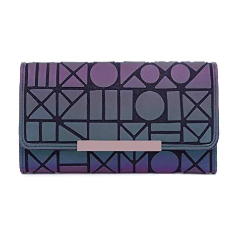 Geometric Long Wallet and Purse Fashion Luminous Trifold Lattice Purse Clutch for Women NO.4 Cover