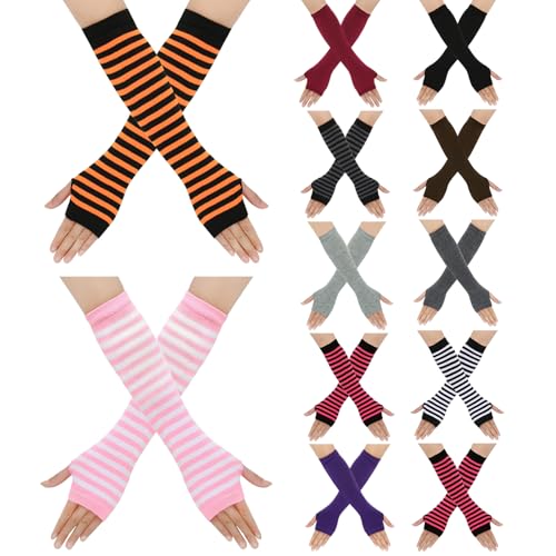 Huraoerrrr 12 paires Gants sans doigts pour les femmes chauffantes à bras douce et confortable se réchauffe les gants de la longueur du trou de pouce extensible pour les femmes