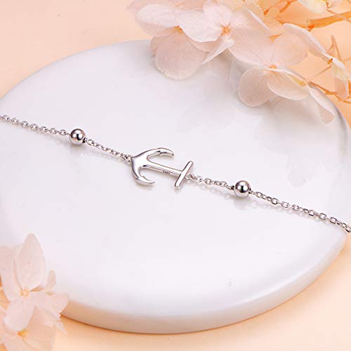Image of FLYOW S925 Sterling Silver Anklet for Women Summer Boho Beach Charm Adjustable Foot Ankle Bracelet Jewelry Birthday Gift