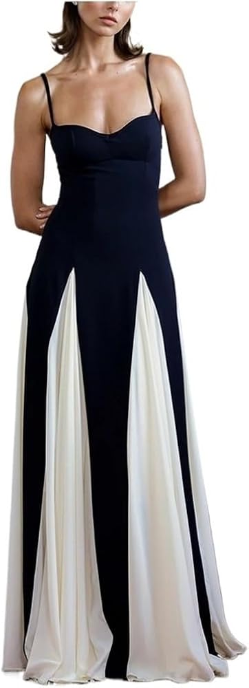 Easy padding dress ホワイト/ブラック S/M fzmnwwc Women's Black and White Color Blocked Suspender Dress with