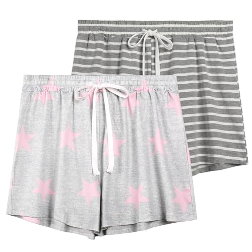 Image of 2 Pack Pajama Shorts for Women Cotton Sleep Shorts Casual Lounge Pants Drawstring Pj Bottoms