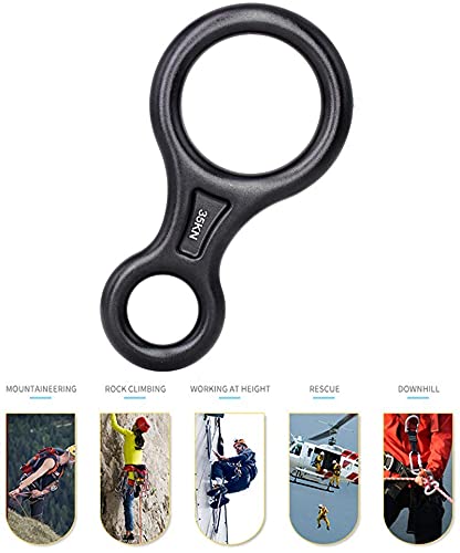 35KN Figure 8 Descender Rescue Figure 8 Rappelling Gear Belay Device Aviation Aluminum Rigging Plate for Climbing Belaying and Rappelling-Black