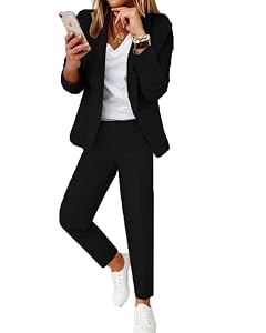 Pant Suits for Women Dressy 2025 Stretchy Business Blazer and High Waist Straight Leg Pants Work 2 Piece