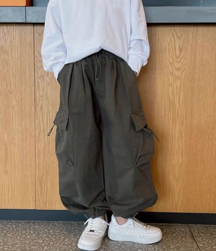 Boys Baggy Cargo Pants Casual Loose Fit Parachute Pant Fashion Harem Joggers Sweatpants with Pockets 5-6 Years 13 Green3