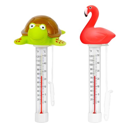 XY-WQ 2 Pack Floating Pool Thermometer, Large Size Easy Read for Water Temperature with String for Outdoor and Indoor Swimming Pools and Spas (Flamingo & Turtle)