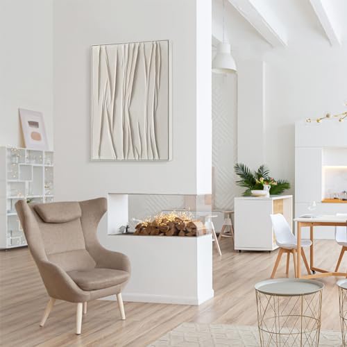 Pigort Large Beige Textured Wall Art For Living Room Textured White Framed Paint Stroke Collage Abstract Geometric Illustrations Minimalism Decorative Calm/Zen For Living Room thumb #3