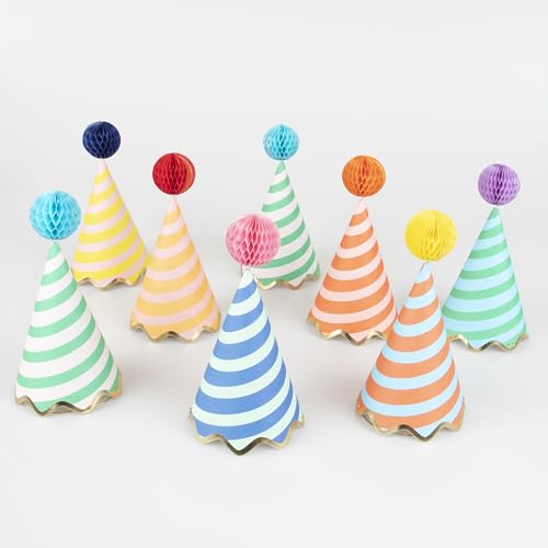 Meri Meri Birthday Party Hats, Pack of 8 Bright and Colorful Cone Birthday Hats for Kids & Adults, Cone Party Hats
