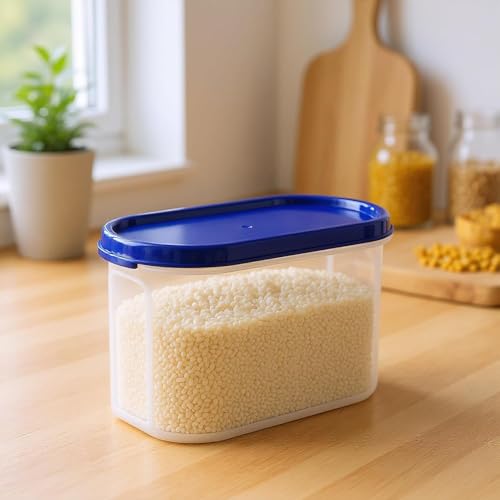 Image of The wowlife Modular Plastic Storage Container With Airtight Lid | BPA-Free Plastic | Microwave Safe | Dishwasher Safe | Kitchen Containers and Storage boxes | Set 4 | 1000 ml | Blue