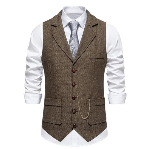 Men's Suit Vest Spring Summer Vintage Lapel Chain Suit Vest Waistcoat for men