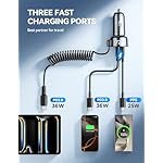 72W Car Charger USB C for iPhone 17/16, 36W Super Fast Charging Type C Coiled Cable for iPhone 17/16 Pro Max Plus/Samsung S25/S24/S23/Pixel 10 Car Phone Charger Adapter for Pixel/Android, iPad Pro