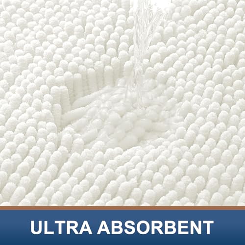Smiry Luxury Chenille Bathroom Rugs 34x21, Extra Soft and Absorbent Shaggy Bath Mat, Machine Washable, Non-Slip Plush Carpet Runner for Tub, Shower, and Floor, Home Decor Accessories, Ivory