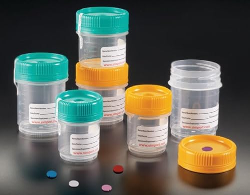 Image of Simport SpecTainer C567-60DOECO Polypropylene Urine Container, Non-Sterile, Gold Cap with Conventional Closure, 60ml Volume (Case of 500)