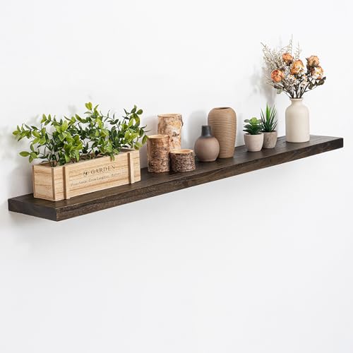 Image of Acovy Extra Deep 48 inch Long Rustic Solid Wood Floating Shelves for Wall, Wall Shelves with Invisible Bracket for Living Room Bathroom Bedroom Kitchen, Set of 1, Walnut