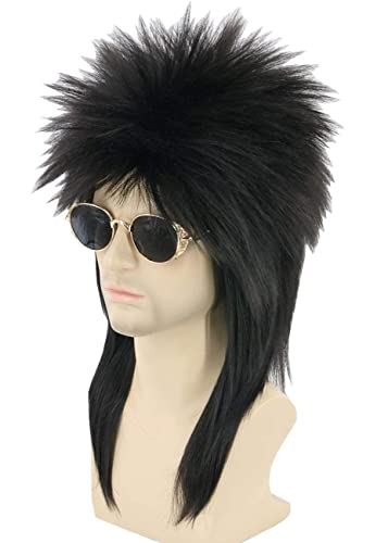 LeMarnia Unisex Adult 80s Mullet Wig Black Halloween Costume Fancy Party Wig, 23.25 inches