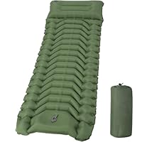 HAUSPROFI Isomatte Camping, Ultraleicht Camping Luftmatratze mit Fußpumpe & Kissen, Aufblasbare Matratze Kompakte und Leichte, Campingmatte für Wandern Strand Outdoor, Grün