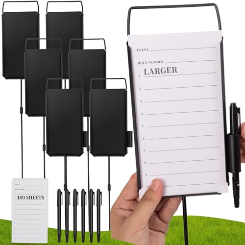 ZSHIGANMA 6 Pack Steel Longest Drive and Closest to the Pin Marker Golf Metal Proximity/Course Distance/Fairway Distance Markers with 100 Sheets Cards and 6 Pens for Outdoor Golf Tournament Signs
