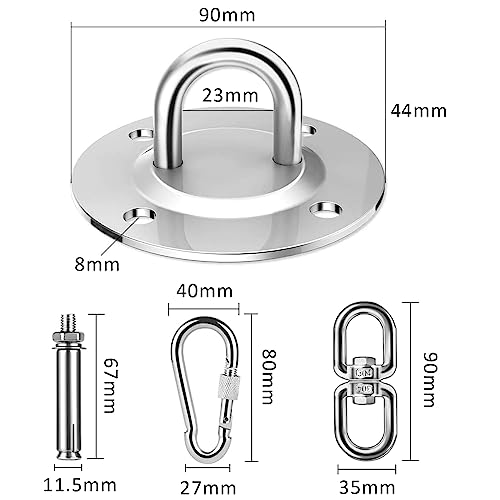 Nutabevr Ganchos de Techo Carga máxima 400kg Acero Inoxidable,Colgante Soporte 360° Rotación con Tornillos Pesados,Soporte de Techo para Bolsas de Boxeo,Hamacas,Yoga,Sillón Colgante,Sling Trainer - imagen 7