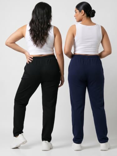Image of Fflirtygo Cotton Solid Track Pant /Lounge Wear /Pocket Payjama �100% Export Quality Soft Cotton Night Wear /Pocket Pyjama for Women Combo Pack, Black & Blue Pyjama