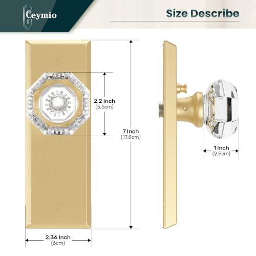 Image of Antique Crystal Privacy Door Knobs Interior with Lock, Brushed Gold